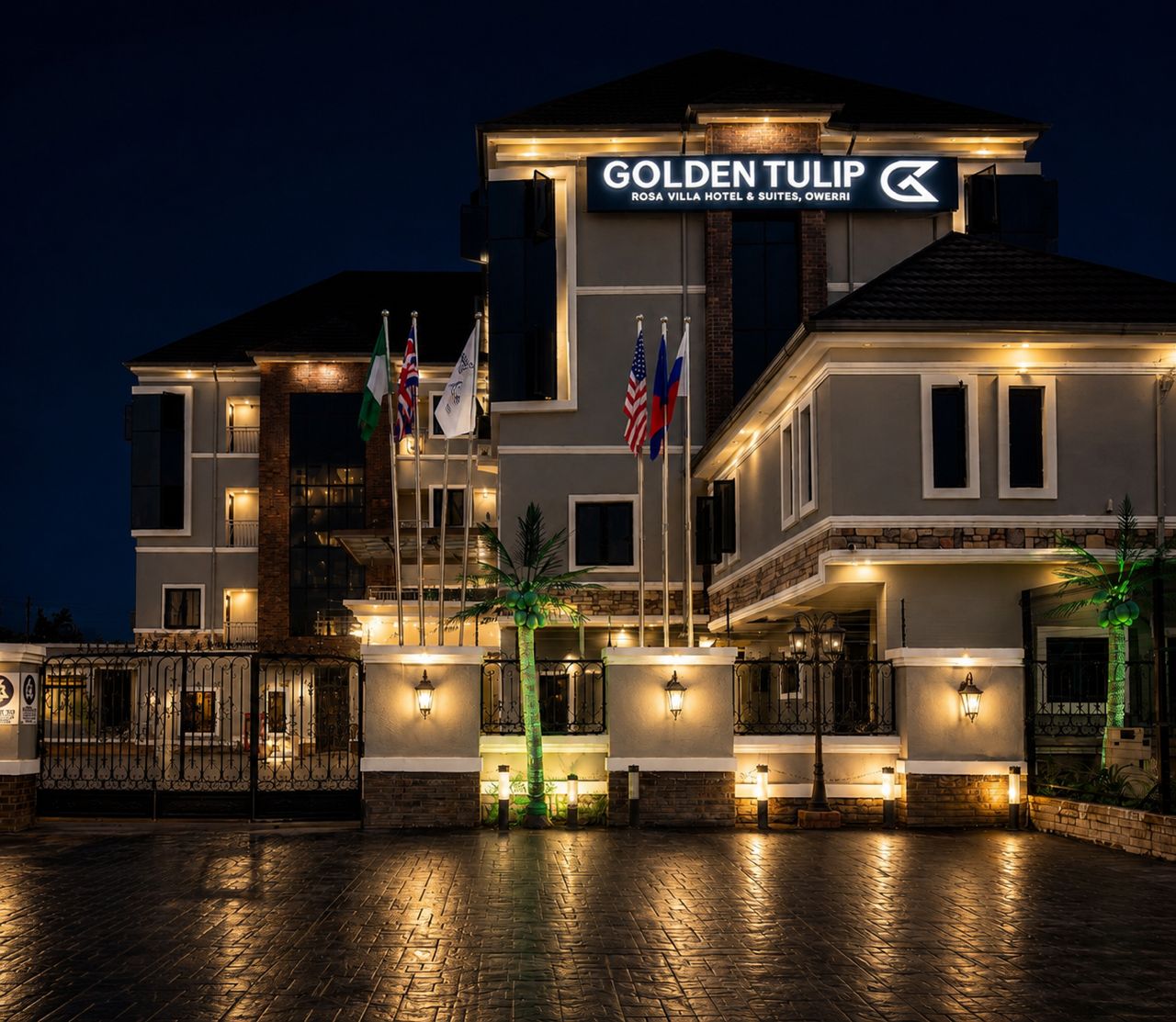 Hotel exterior at night